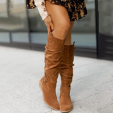 Knee-High Slouch Boots Women – Matte Surface & Side Zipper