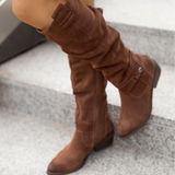 Knee-High Slouch Boots Women – Matte Surface & Side Zipper