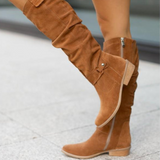 Knee-High Slouch Boots Women – Matte Surface & Side Zipper