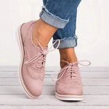 Oxford-Style Lace-Up Sneakers Women – Perforated Upper & Flat Platform Sole