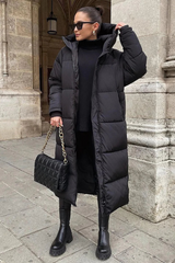 Quilted Puffer Coat with Hood for Women