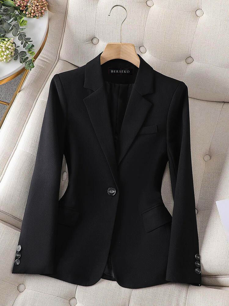 Single-Button Blazer with Notched Lapel for Women