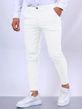 Slim Fit Chino Trousers with Button Closure for Men