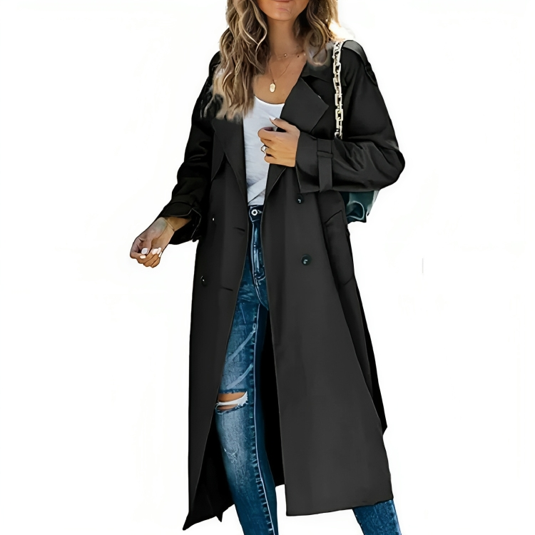 Long Trench Coat with Contoured Fit for Women