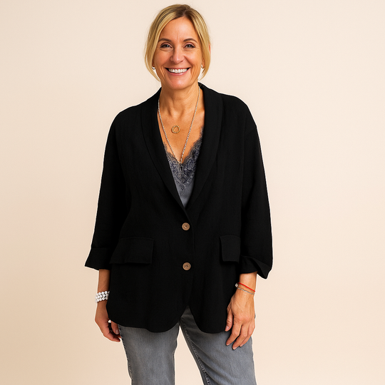 Sleeve Blazer Women – Woven Look & Straight Cut