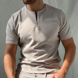 Men's Short Sleeve Zip-Up Polo Shirt Casual Fit