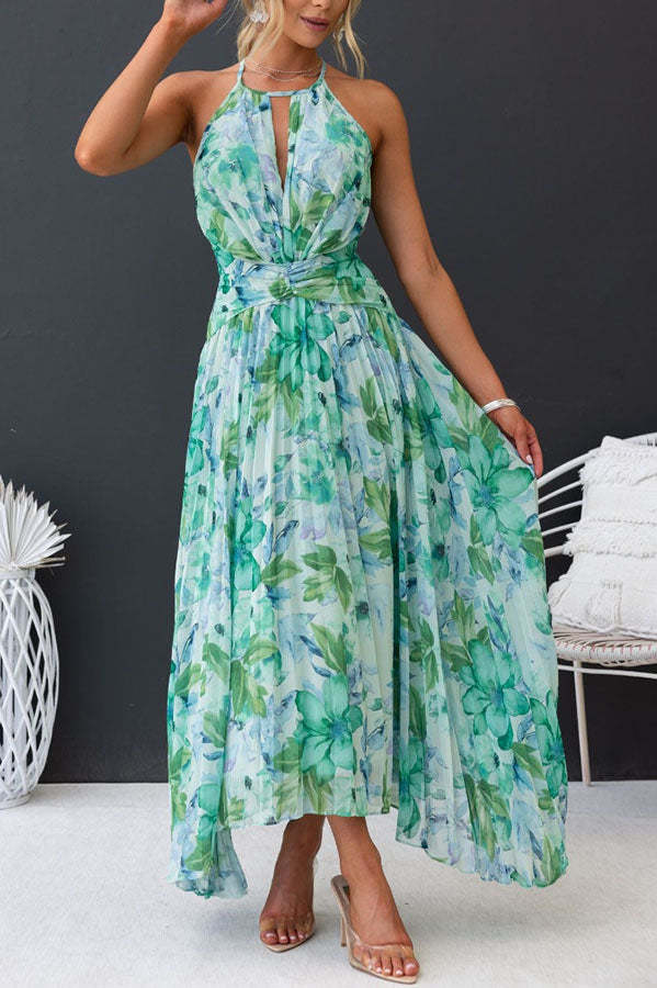 Women's Floral Midi Dress Knee-Length Slim Fit