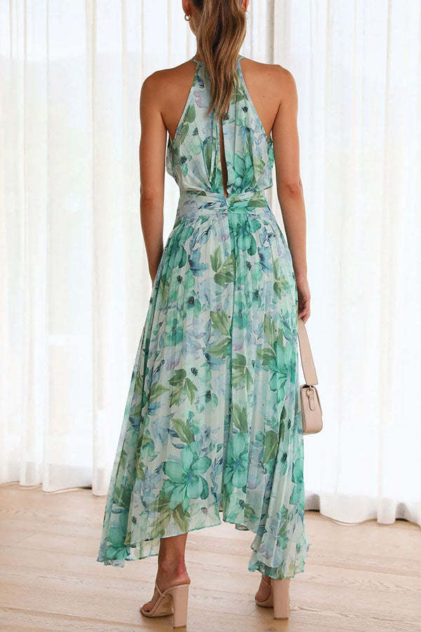 Women's Floral Midi Dress Knee-Length Slim Fit