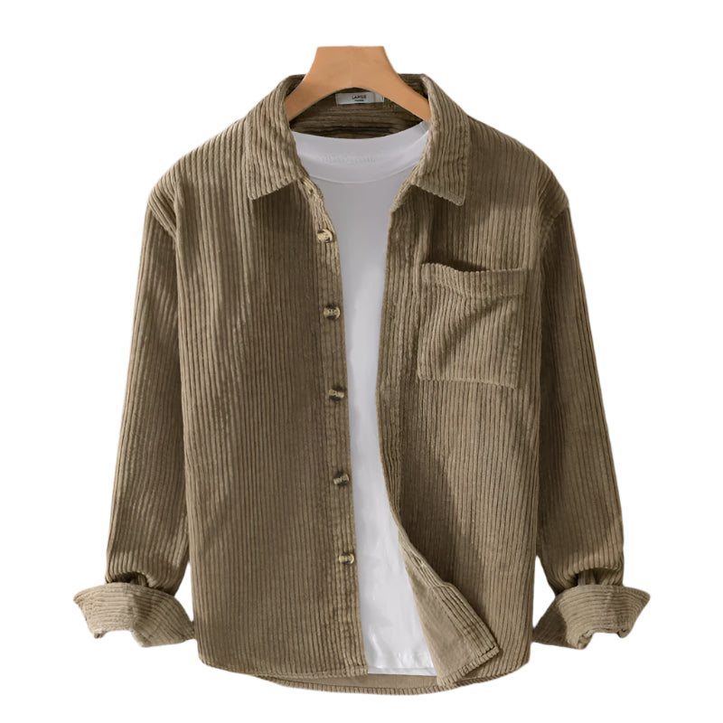 Men's Ribbed Texture Long Sleeve Corduroy Shirt