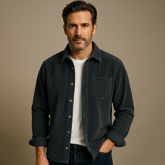 Men's Ribbed Texture Long Sleeve Corduroy Shirt