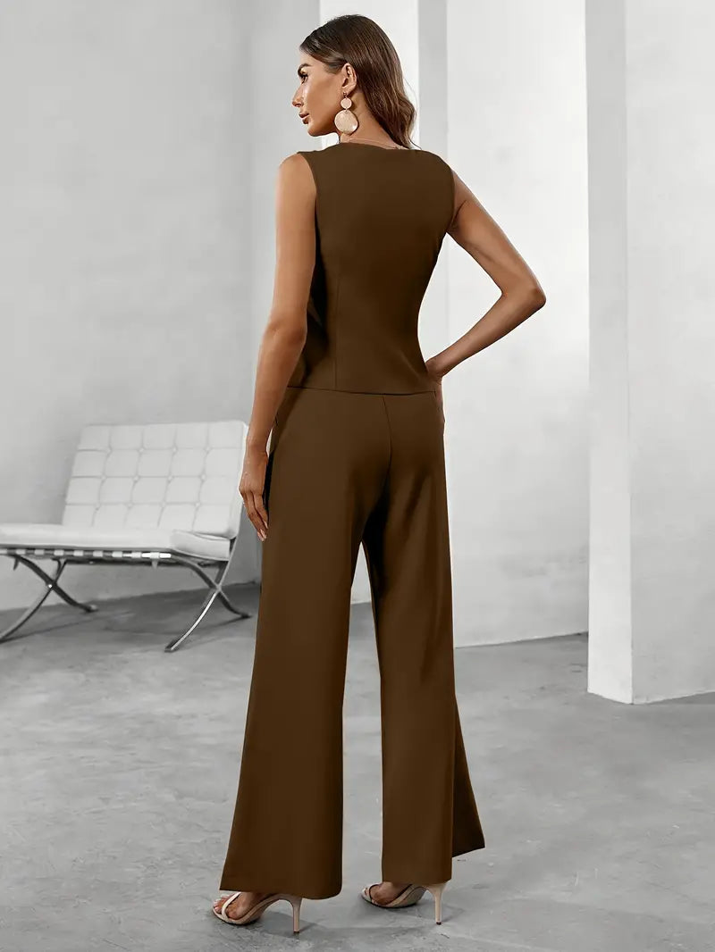 Waistcoat & Trousers Set for Women – Defined Fit & Asymmetric Closure