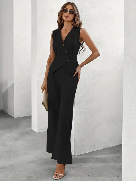 Waistcoat & Trousers Set for Women – Defined Fit & Asymmetric Closure