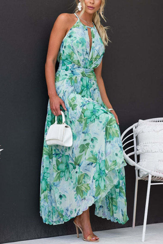 Women's Floral Midi Dress Knee-Length Slim Fit