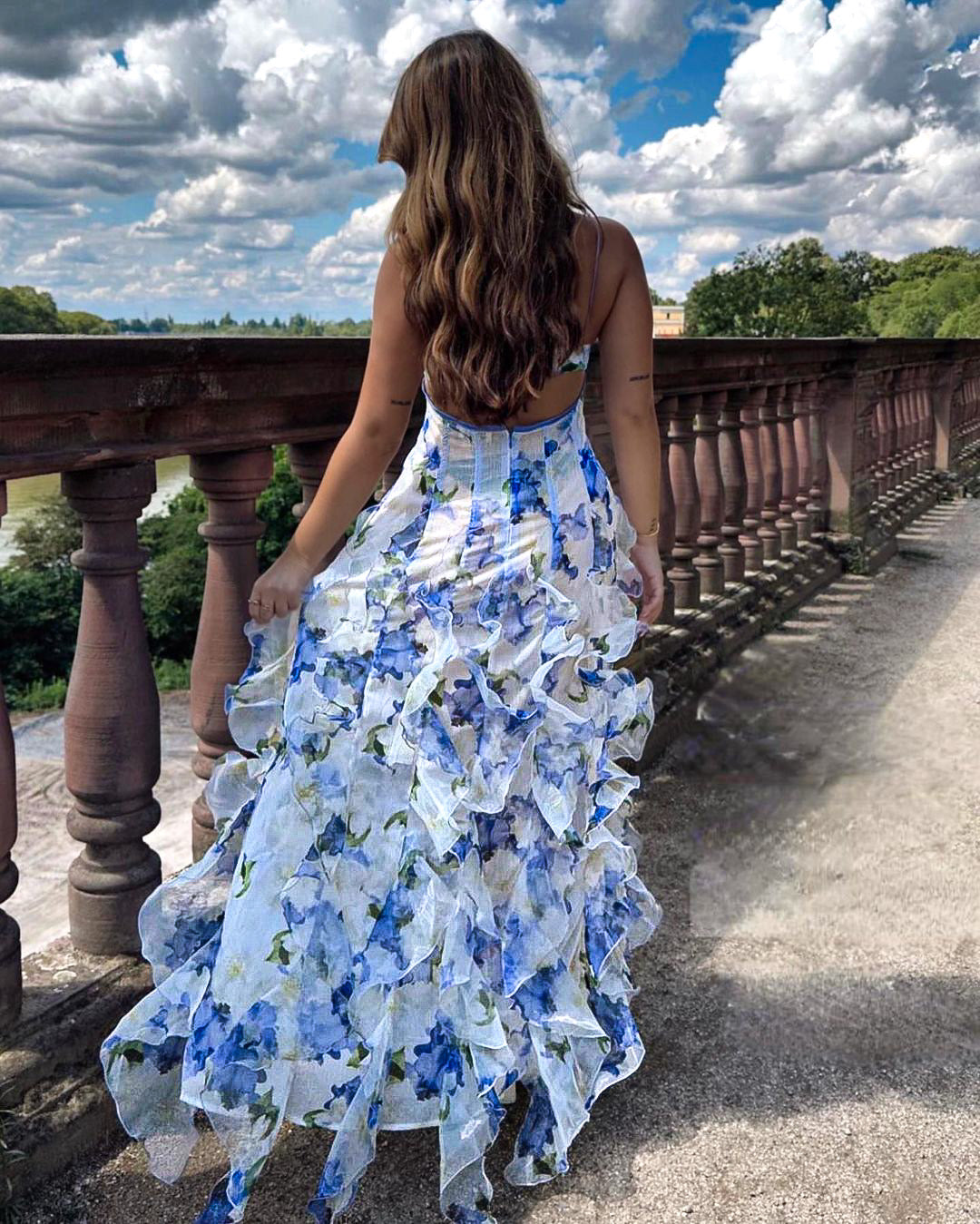 Women's Floral Ruffle Midi Dress