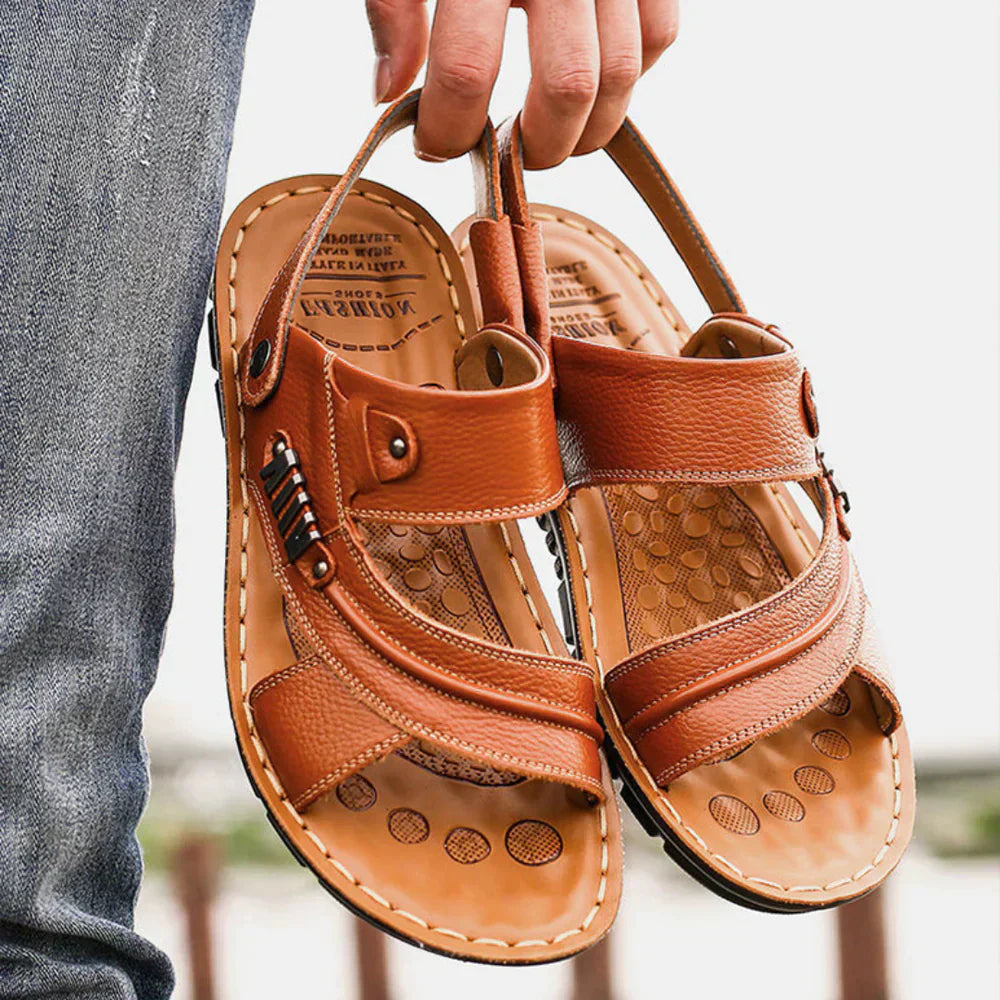 Slip-On Open-Toe Sandals with Patterned Sole for Men