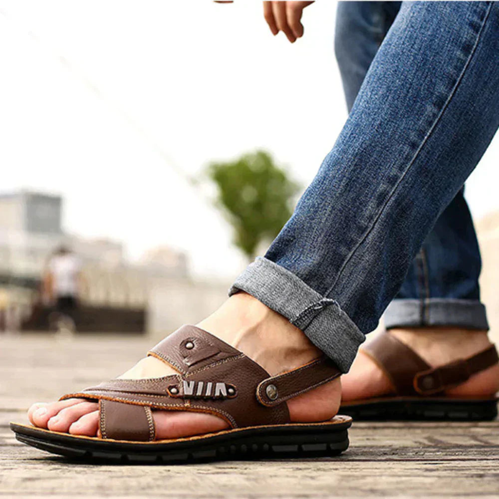 Slip-On Open-Toe Sandals with Patterned Sole for Men