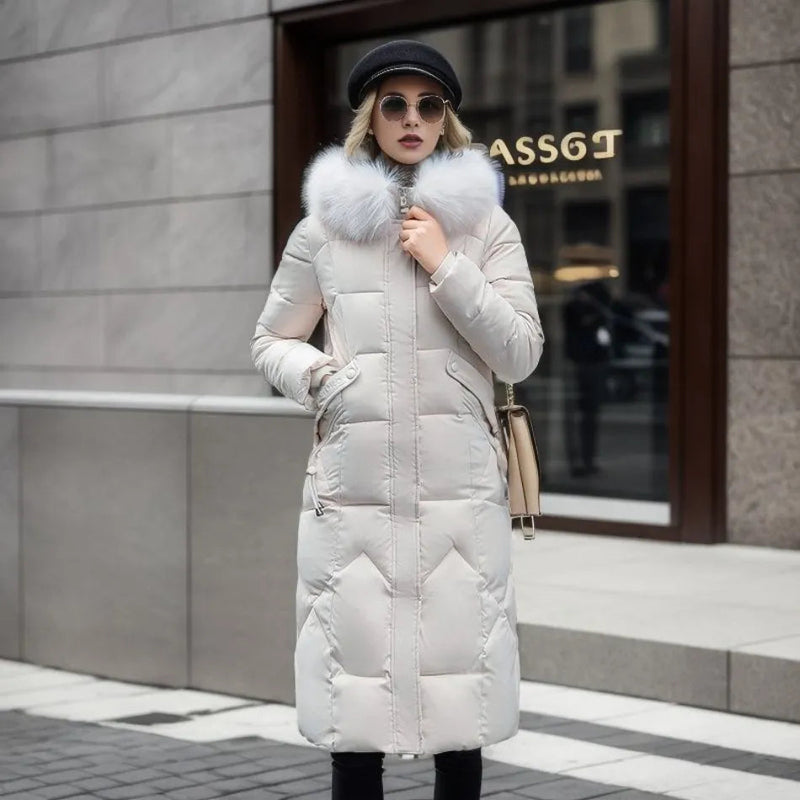 Long Puffer Parka with Faux Fur for Women
