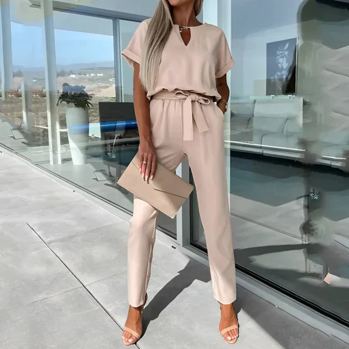 Belted Short Sleeve Jumpsuit for Women