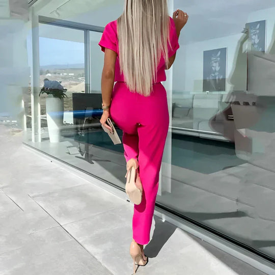 Belted Short Sleeve Jumpsuit for Women