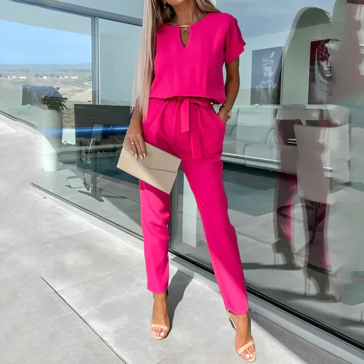 Belted Short Sleeve Jumpsuit for Women