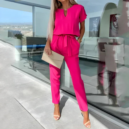 Belted Short Sleeve Jumpsuit for Women
