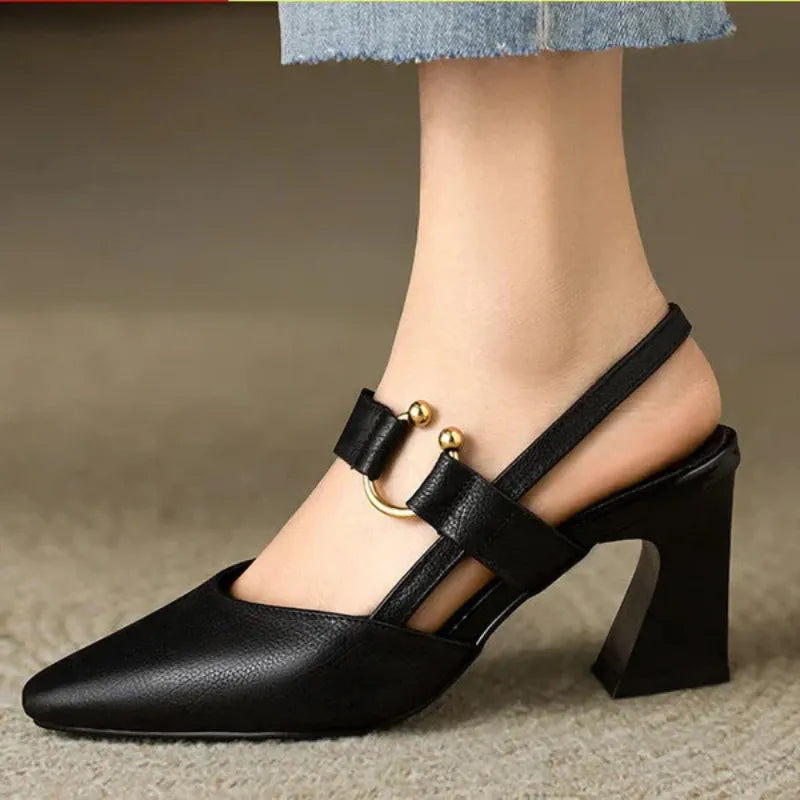 Block Heel Shoes Women – Pointed Toe & Open Heel Structure