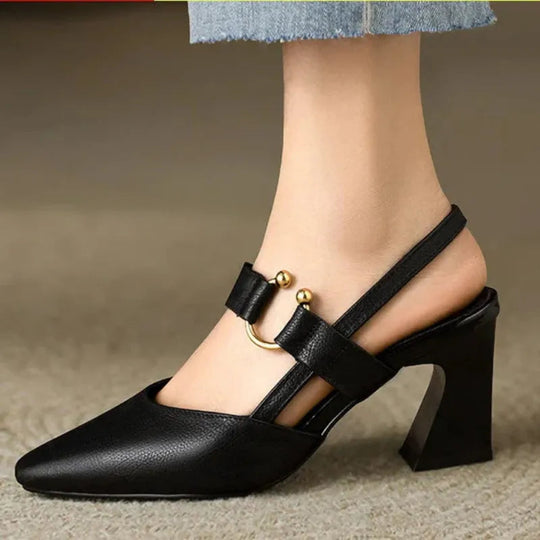 Block Heel Shoes Women – Pointed Toe & Open Heel Structure