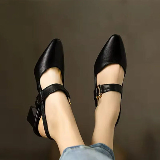 Block Heel Shoes Women – Pointed Toe & Open Heel Structure