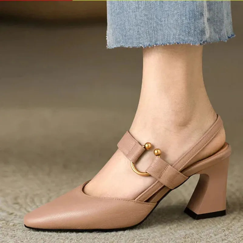 Block Heel Shoes Women – Pointed Toe & Open Heel Structure