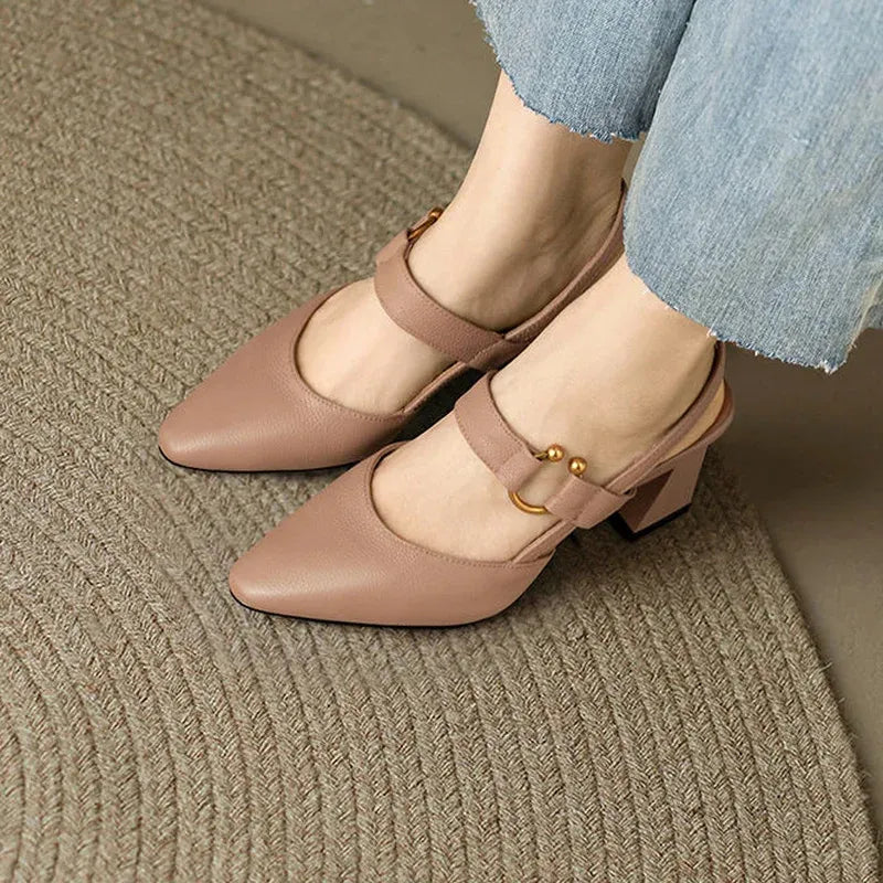 Block Heel Shoes Women – Pointed Toe & Open Heel Structure