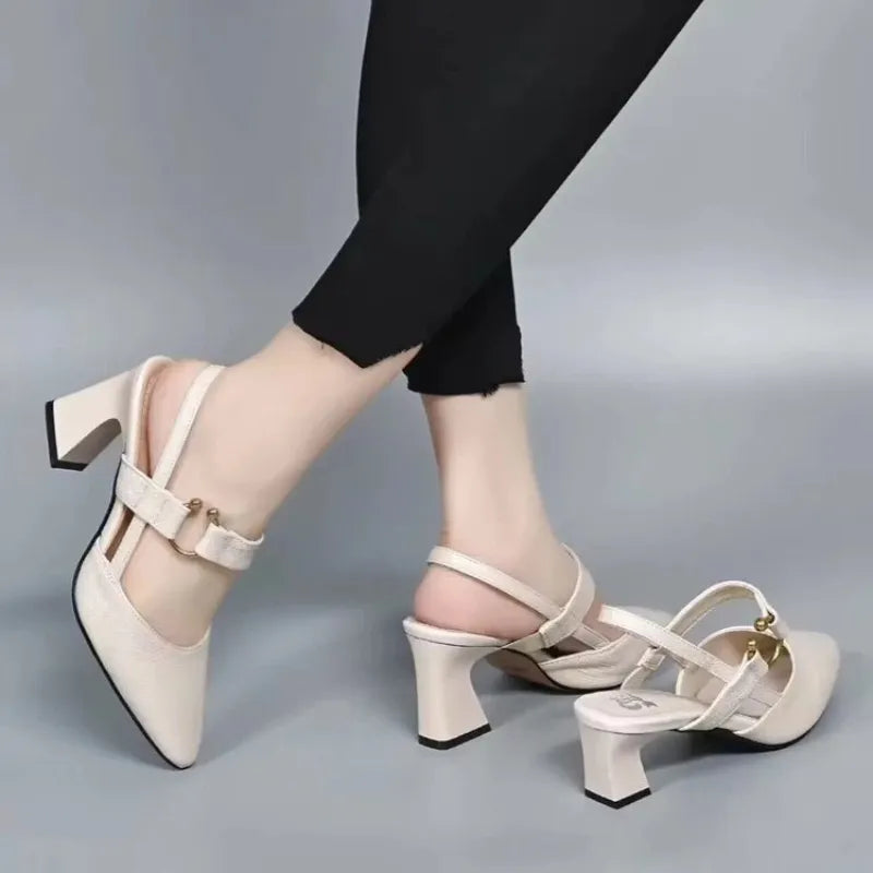 Block Heel Shoes Women – Pointed Toe & Open Heel Structure