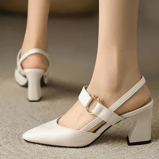 Block Heel Shoes Women – Pointed Toe & Open Heel Structure
