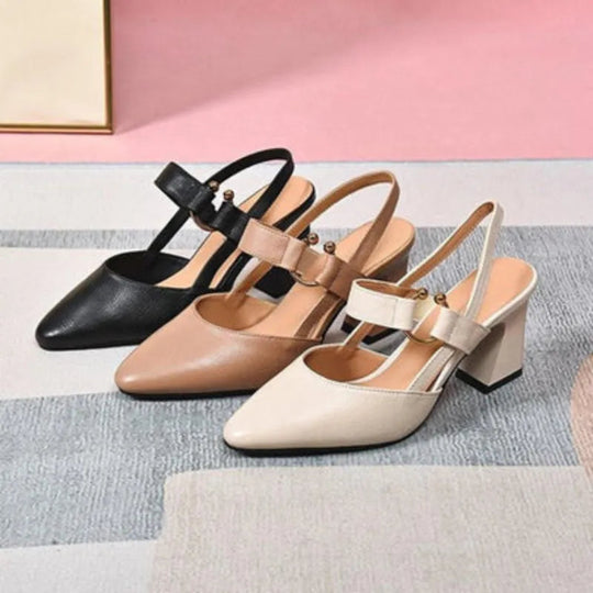 Block Heel Shoes Women – Pointed Toe & Open Heel Structure