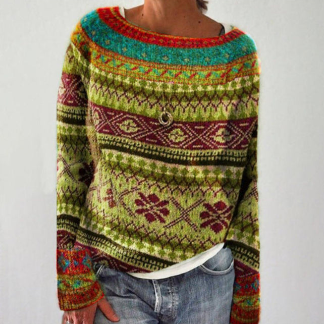 Boat Neck Retro Sweater for Women
