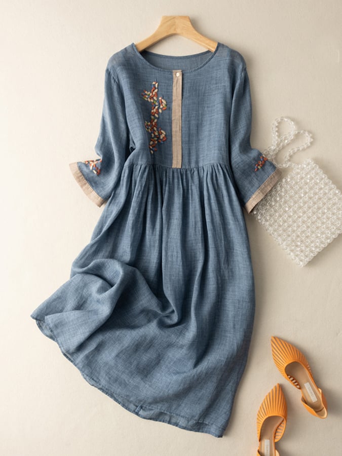 Boho Midi Dress Women – Embroidered Accents