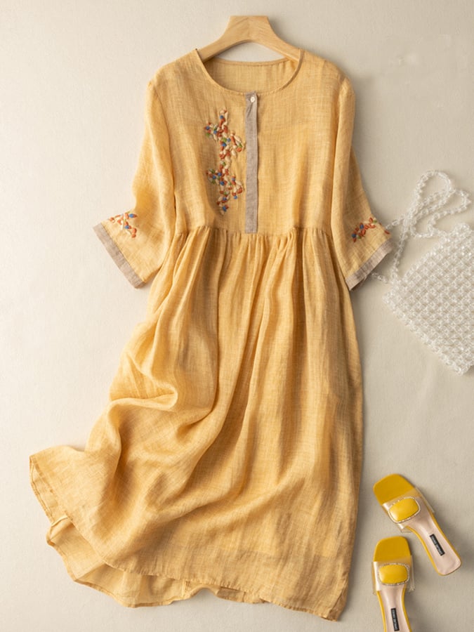 Boho Midi Dress Women – Embroidered Accents