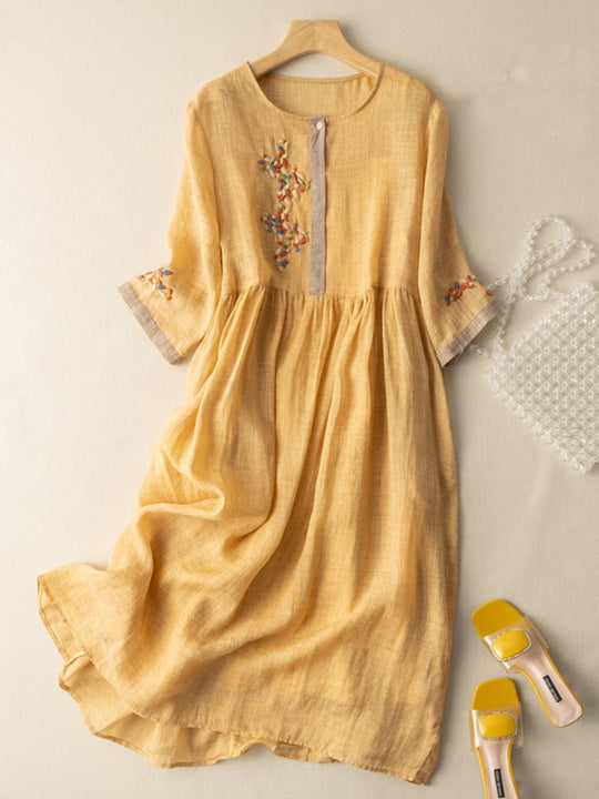 Boho Midi Dress Women – Embroidered Accents