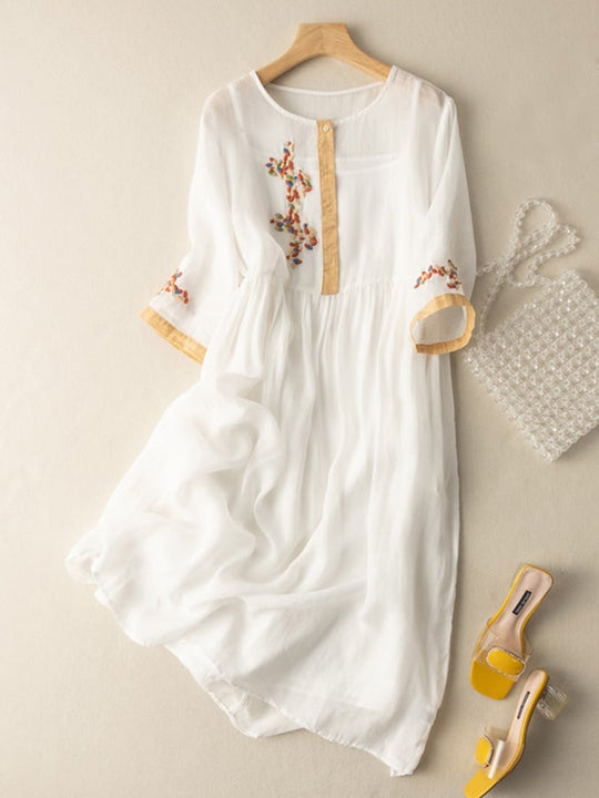 Boho Midi Dress Women – Embroidered Accents