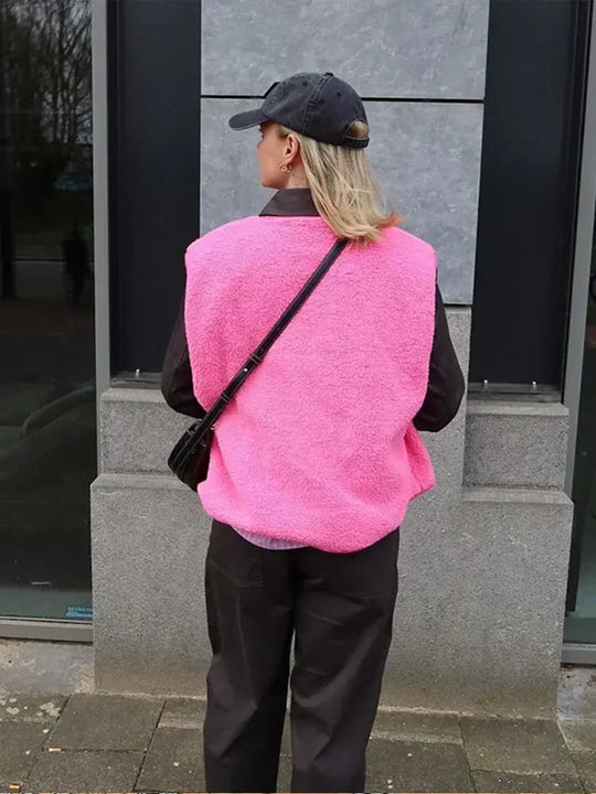 Button-Up Fleece Vest for Women