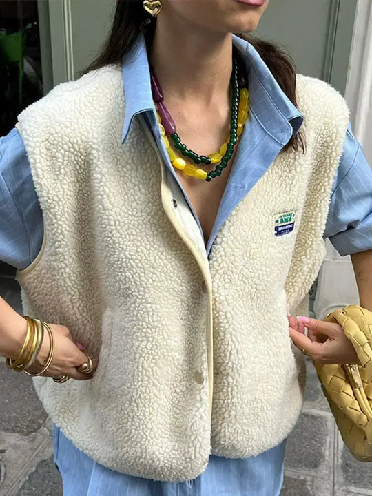 Button-Up Fleece Vest for Women