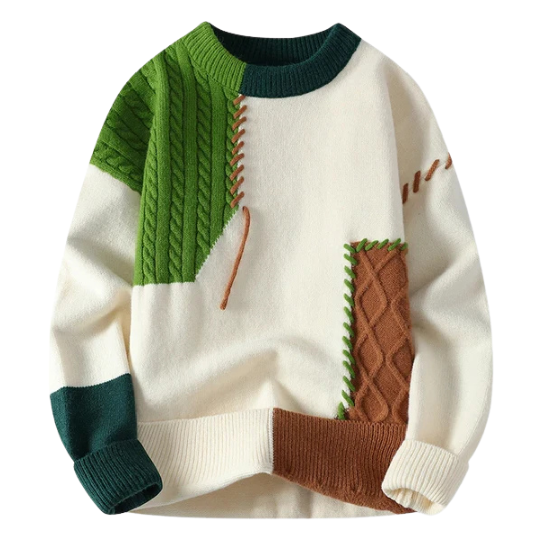 Cable Knit Patchwork Sweater for Men