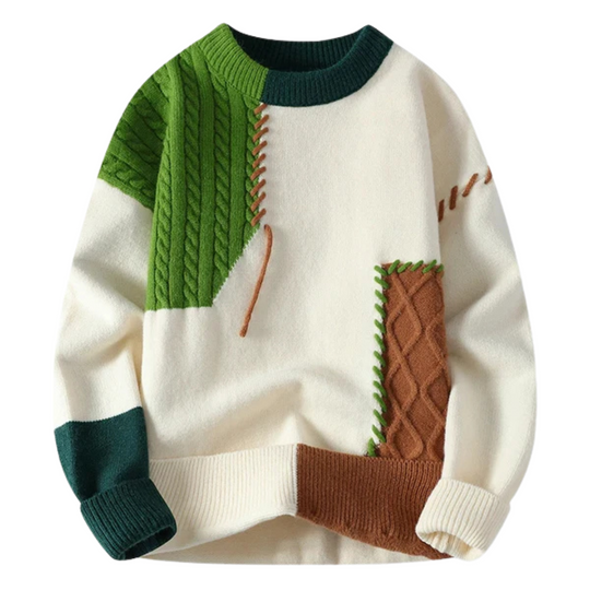 Cable Knit Patchwork Sweater for Men