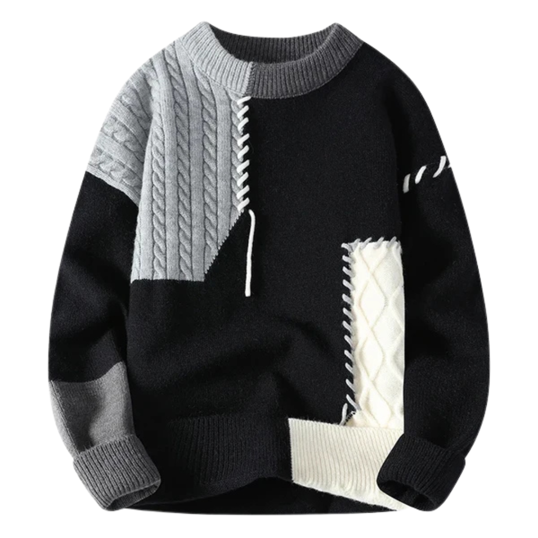 Cable Knit Patchwork Sweater for Men