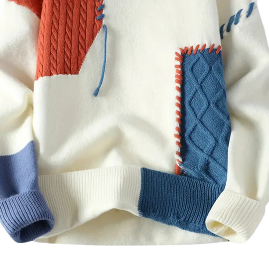 Cable Knit Patchwork Sweater for Men