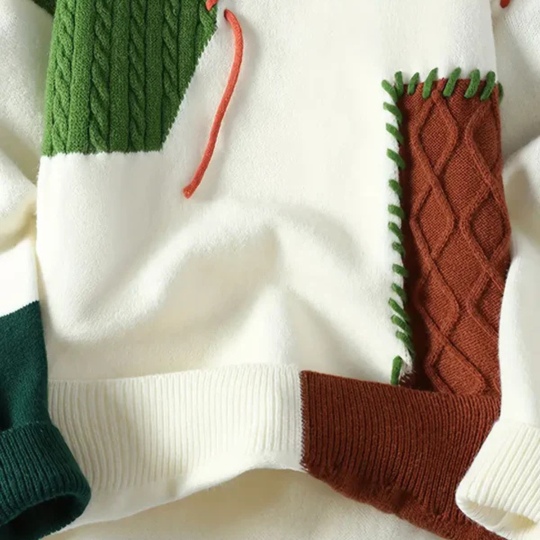 Cable Knit Patchwork Sweater for Men
