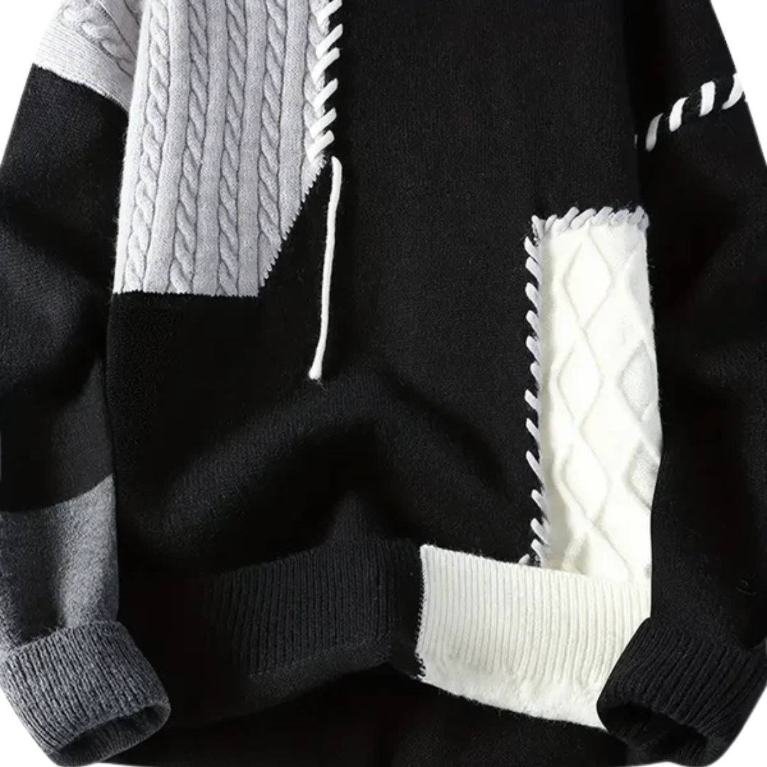 Cable Knit Patchwork Sweater for Men