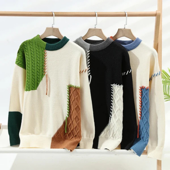 Cable Knit Patchwork Sweater for Men