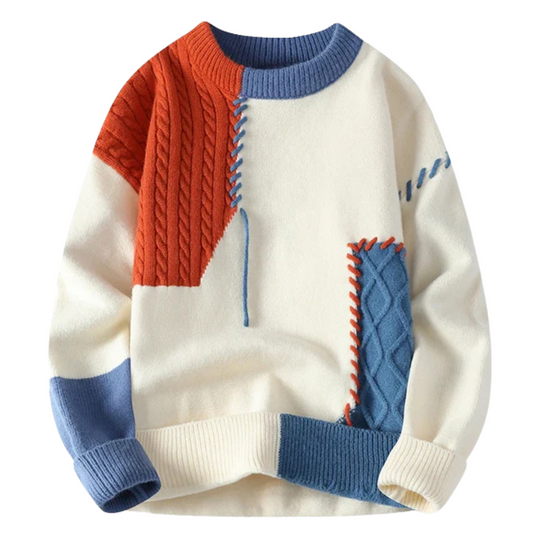 Cable Knit Patchwork Sweater for Men