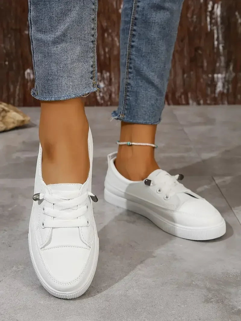 Casual Lace-Up Sneakers Women - Round Toe with Flat Sole