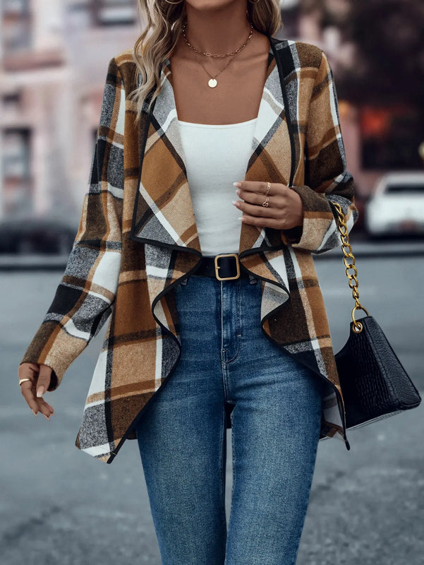Checked Waterfall Cardigan for Women